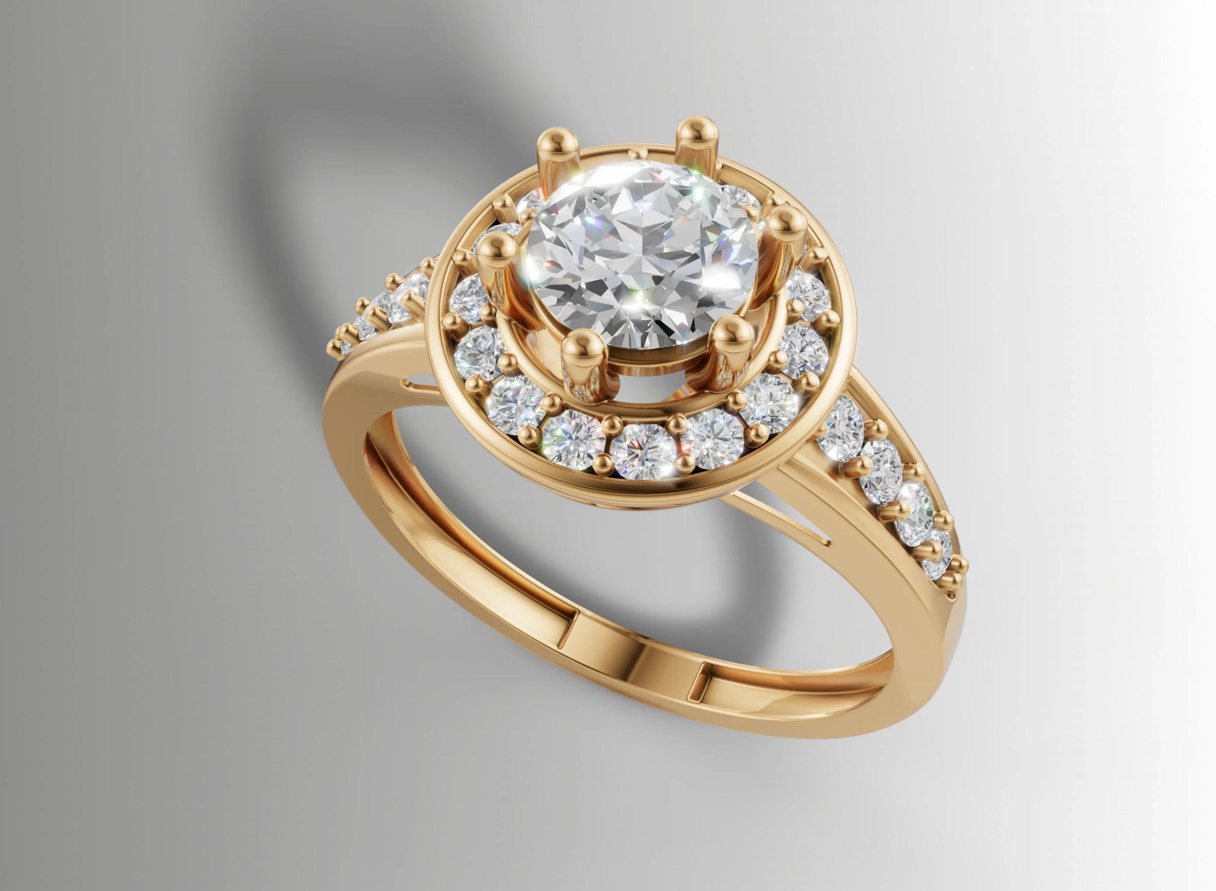 Round Center Stone Halo Split Shank Ring 3D Print Model .c4d .max .obj .3ds .fbx .stl .blend