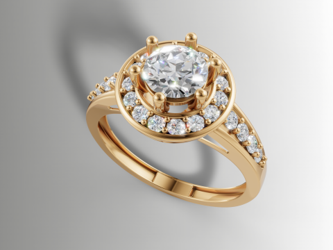 ラウンドセンターストーンヘイロースプリットシャンクリング 3Dプリントモデル