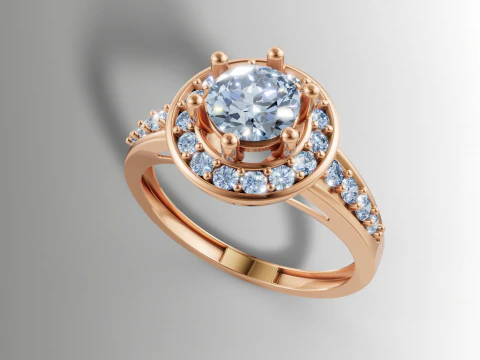 Round Center Stone Halo Split Shank Ring 3D Print Model