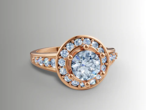 Round Center Stone Halo Split Shank Ring 3D Print Model