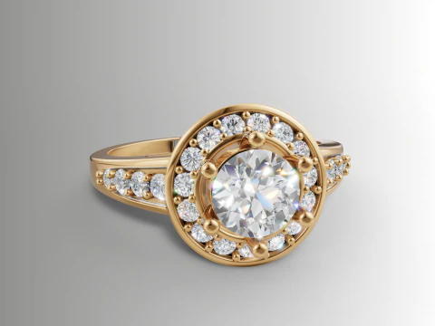 Round Center Stone Halo Split Shank Ring 3D Print Model