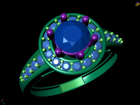 Round Center Stone Halo Split Shank Ring 3D Print Model