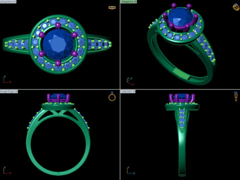 Round Center Stone Halo Split Shank Ring 3D Print Model