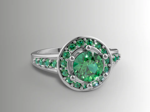 Round Center Stone Halo Split Shank Ring 3D Print Model