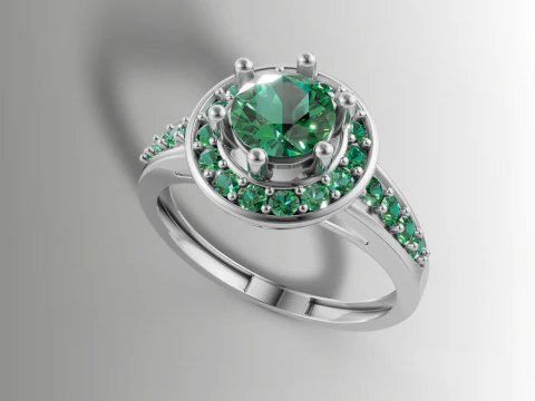 Round Center Stone Halo Split Shank Ring 3D Print Model