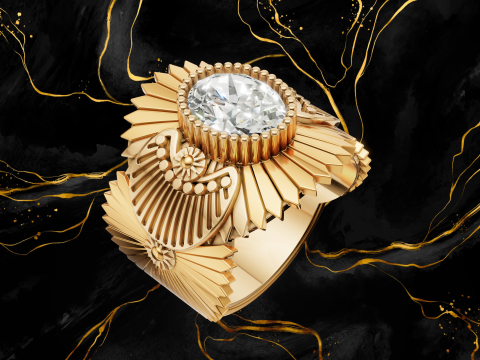 Anillo con vástago dividido y halo de piedra central redonda Modelo de impresión 3D