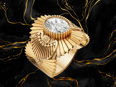 Okrągły środkowy pierścień z dzielonym trzonkiem i kamieniem Halo Model do druku 3D