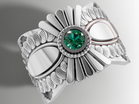 Anillo de banda ancha con medallón de abanico Modelo de impresión 3D