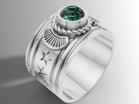 Anello con castone in corda con fascia larga a stella Modello di stampa 3D