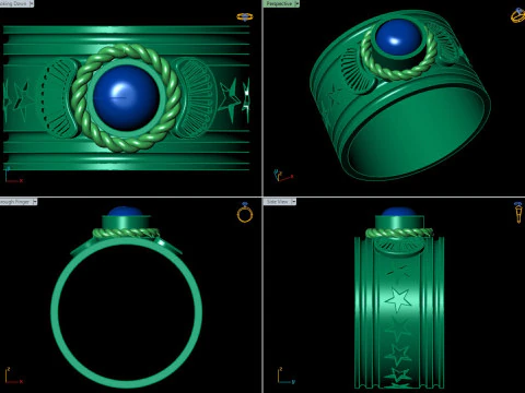Wide Star Band Rope Bezel Ring 3D Print Model