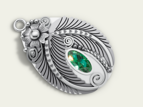 Ciondolo centrale ovale in piuma di pavone Modello di stampa 3D