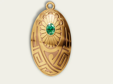 Pingente Medalhão Tribal Oval Sunburst Modelo de Impressão 3D
