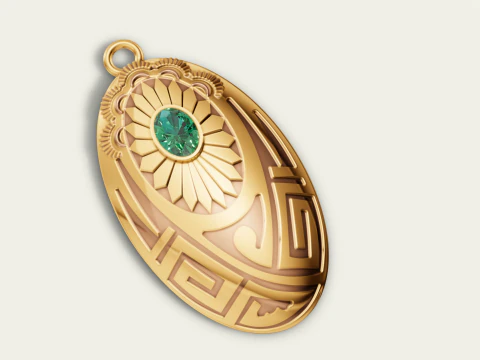 Sunburst Oval Tribal Medallion Pendant 3D Print Model