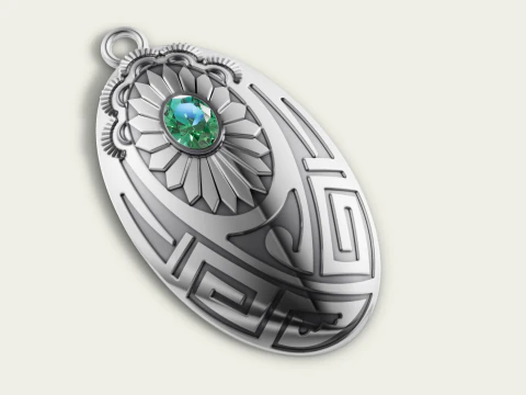 Sunburst Oval Tribal Medallion Pendant 3D Print Model