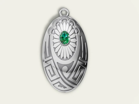 Sunburst Oval Tribal Medallion Pendant 3D Print Model