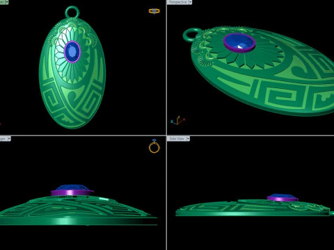 Sunburst Oval Tribal Medallion Pendant 3D Print Model