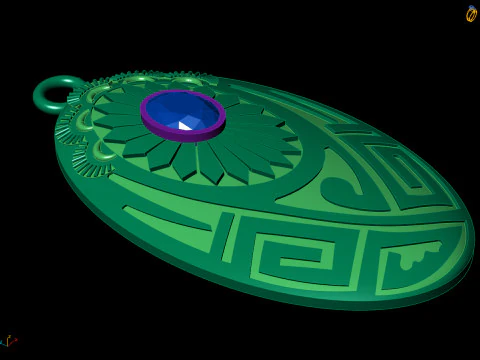 Sunburst Oval Tribal Medallion Pendant 3D Print Model