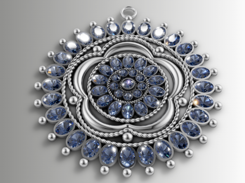 Colgante grande con medallón de flores y múltiples piedras Modelo de impresión 3D