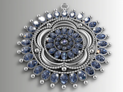 Grand pendentif m&eacute;daillon fleur multi-pierres Modèles 3D en vedette