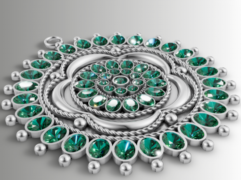Large Multi-Stone Flower Medallion Pendant 3D Print Model