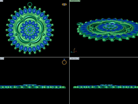 Large Multi-Stone Flower Medallion Pendant 3D Print Model