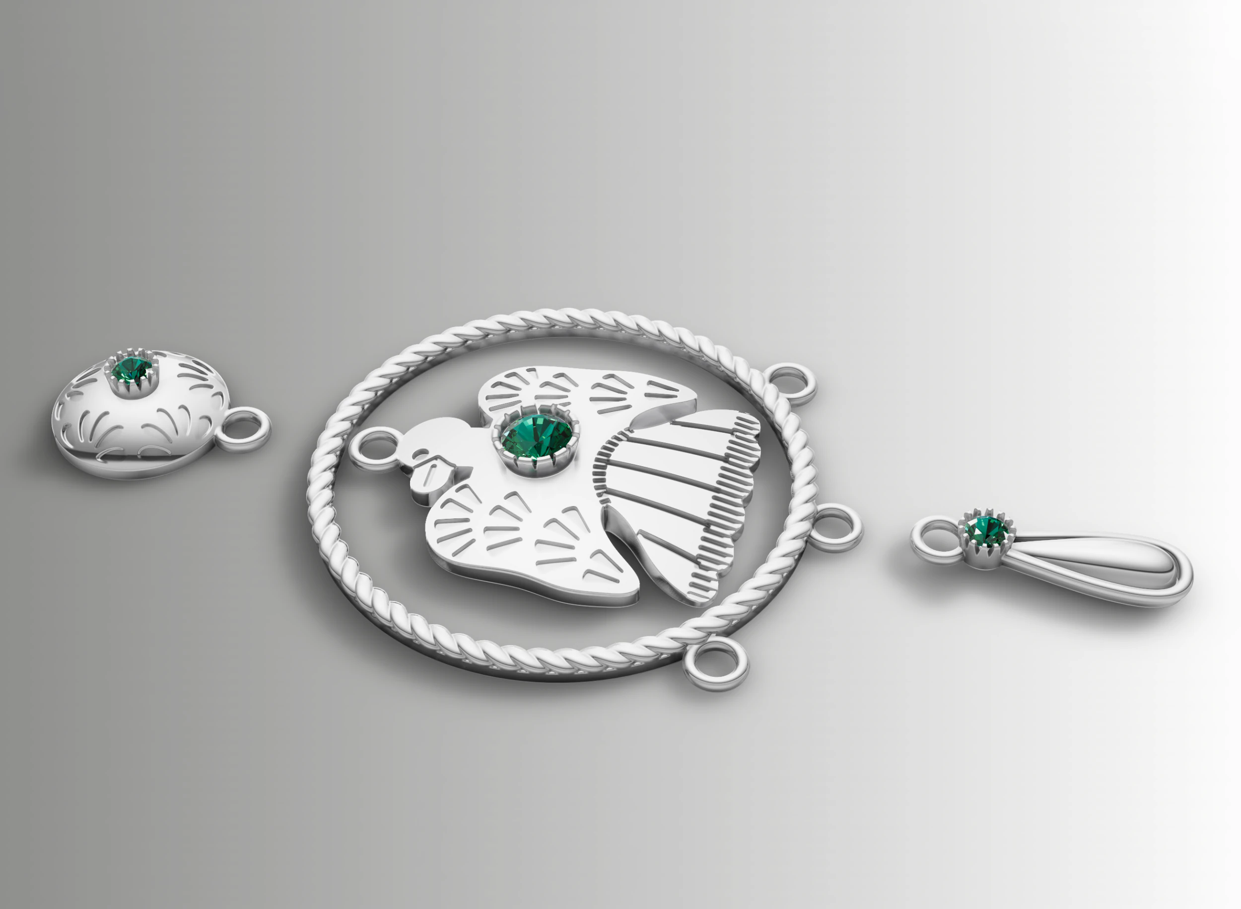 Tribal Bird Medallion and Charm Set 3D Print Model .c4d .max .obj .3ds .fbx .stl .blend 