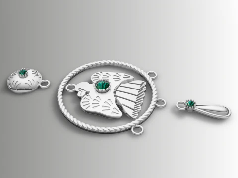 Medalion z plemiennym ptakiem i zestaw zawieszek Model do druku 3D