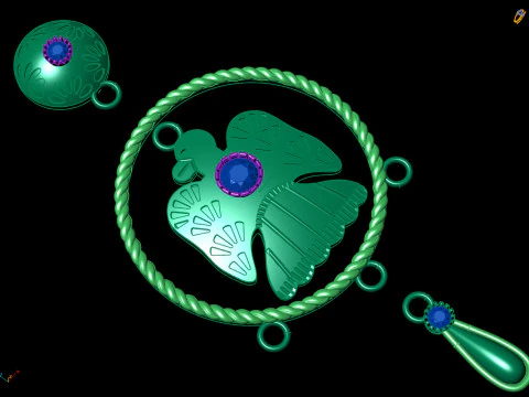 Tribal Bird Medallion and Charm Set 3D Print Model