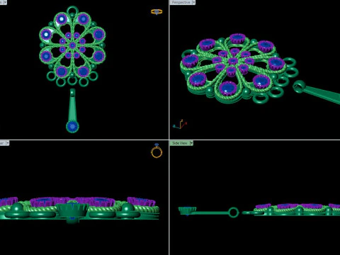 &Ccedil;i&ccedil;ekli Kalp Madalyon ve Damla Charm Seti 3D Baskı Modeli