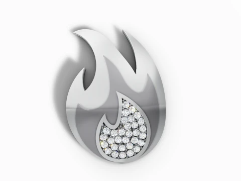 Stylized Fire Flame Gem-Set Pendant 3D Print Model