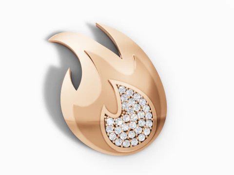 Stylized Fire Flame Gem-Set Pendant 3D Print Model
