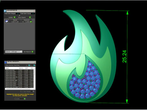 Stylized Fire Flame Gem-Set Pendant 3D Print Model