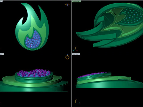 Stylized Fire Flame Gem-Set Pendant 3D Print Model