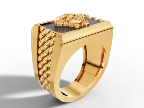 Medusa Signet Ring with Braided Shoulders 3D Print Model