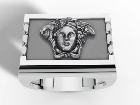 Medusa Signet Ring with Braided Shoulders 3D Print Model