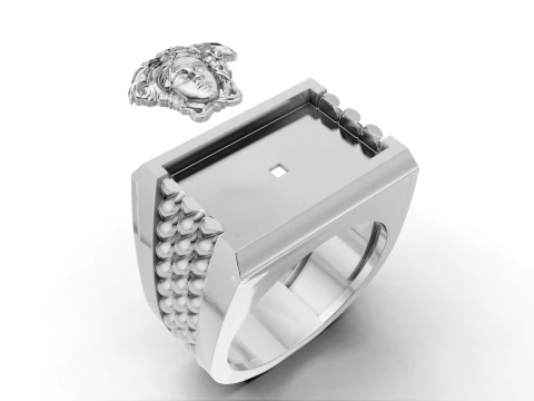 Medusa Signet Ring with Braided Shoulders 3D Print Model