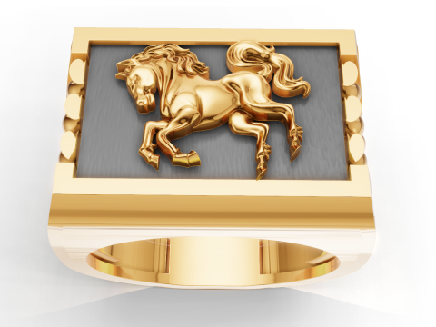 Anello con sigillo di cavallo al galoppo con spalle intrecciate Modello di stampa 3D