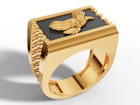 Majestic Eagle Signet Ring with Braided Shoulders 3D Print Model