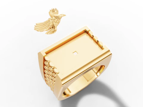 Majestic Eagle Signet Ring with Braided Shoulders 3D Print Model
