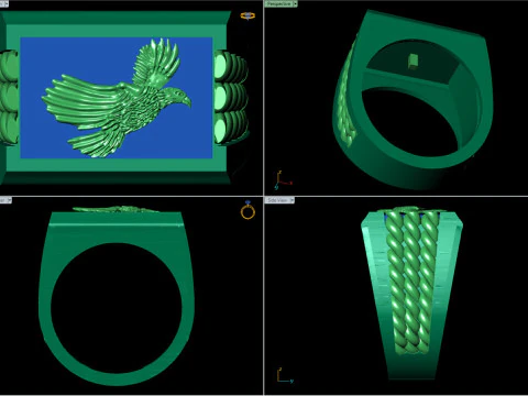 Majestic Eagle Signet Ring with Braided Shoulders 3D Print Model