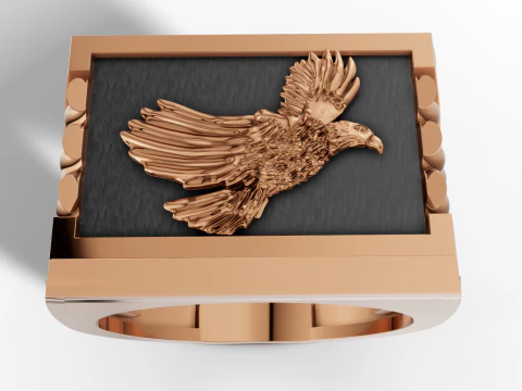 Majestic Eagle Signet Ring with Braided Shoulders 3D Print Model