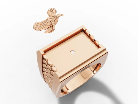 Majestic Eagle Signet Ring with Braided Shoulders 3D Print Model