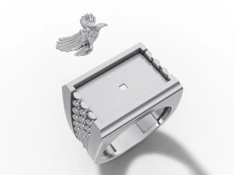 Majestic Eagle Signet Ring with Braided Shoulders 3D Print Model
