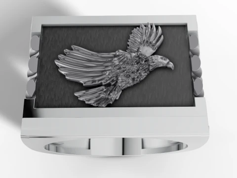Majestic Eagle Signet Ring with Braided Shoulders 3D Print Model