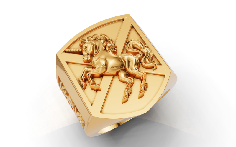 Heraldic Unicorn Shield Signet Ring 3D Print Model .c4d .max .obj .3ds .fbx .stl .blend 