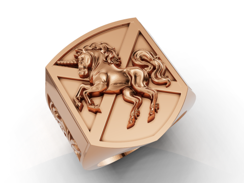 Heraldic Unicorn Shield Signet Ring 3D Print Model