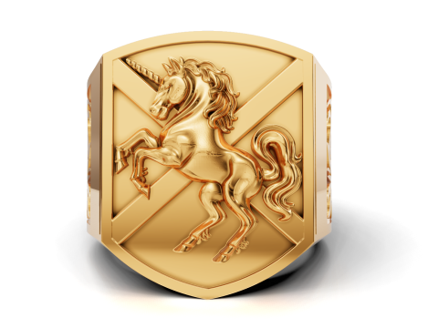 Heraldic Unicorn Shield Signet Ring 3D Print Model
