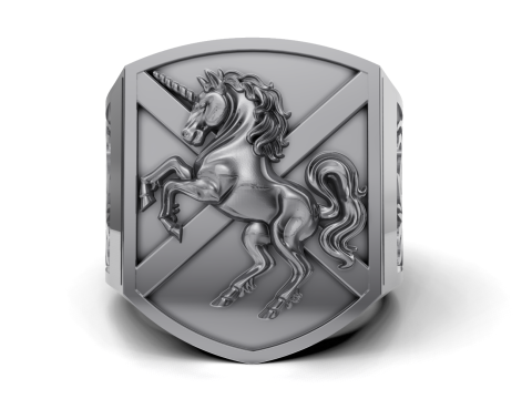 Heraldic Unicorn Shield Signet Ring 3D Print Model