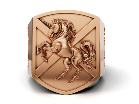 Heraldic Unicorn Shield Signet Ring 3D Print Model