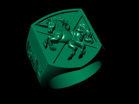 Heraldic Unicorn Shield Signet Ring 3D Print Model